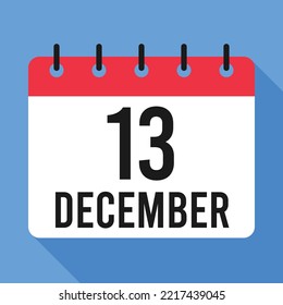 13 December Calendar. Blue Background. Vector Calendar.