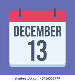 13 December Calendar. Blue Background. Vector Calendar.
