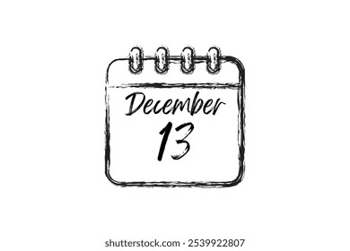 13 December calendar icon. Calendar template for the days of december. Black banner for dates and business