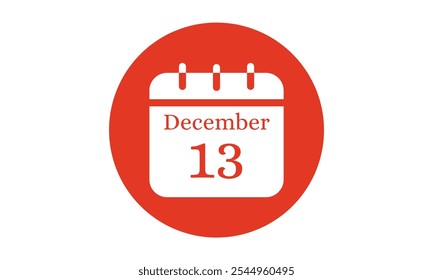 13 December calendar icon. text page monthly web design on red and white background vector, icon, or illustration with the month of December 13