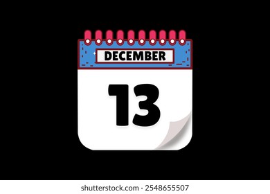 13 December calendar icon text page monthly web design on white, brown, coral, and black background vector, icon, or illustration with the month of December 13