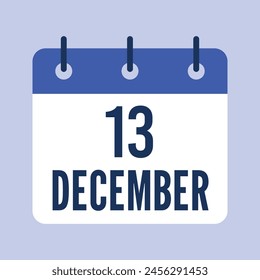 13 de diciembre, Calendario de Vector Aislado.