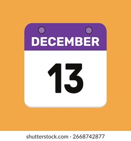 13 de dezembro ícone calendário página de texto design web mensal.