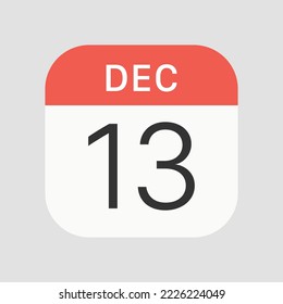 13 December icon isolated on background. Calendar symbol modern, simple, vector, icon for website design, mobile app, ui. Vector Illustration