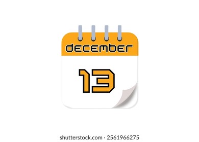 13 December month single day vector, illustration, calendar with yellow, black and white color background calendar December 13