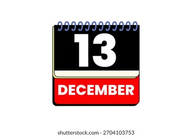13 dezembro mês vetor dia único, ilustração, calendário com vermelho, preto, amarelo e branco ícone de calendário de fundo de cor de 13 de dezembro
