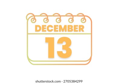 13 Diciembre mes Vector de un solo día, ilustración, calendario con naranja, amarillo, marrón y blanco color de fondo icono de calendario del 13 de diciembre