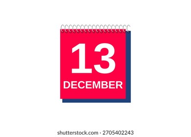 13 December month single day vector, illustration, calendar with red, blue and white color background calendar icon of December 13