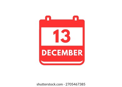 13 dezembro mês vetor dia único, ilustração, calendário com vermelho e branco ícone de calendário de fundo de cor de 13 de dezembro