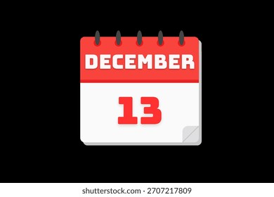 13 Dezember Monat einzelne Tag Vektor, Illustration, Kalender mit rot, off weiß und weiß Farbe Hintergrund Frame Kalender Symbol von Dezember 13
