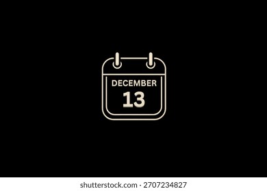 13 Dezember Monat einzelne Tag Vektor, Illustration, Kalender mit goldenen und weißen Hintergrund Frame Kalender Symbol vom Dezember 13
