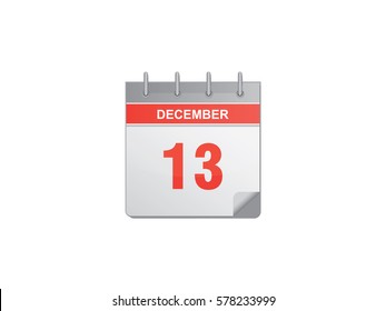 13 December red calendar vector illustration on white background