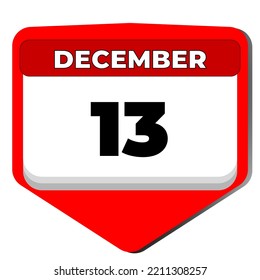 13 December Vector Icon Calendar Day. 13 Date Of December. Thirteenth Day Of December. 13th Date Number. 13 Day Calendar. Thirteen Date. United States National Guard Birthday. Vector Illustration