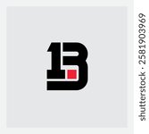 13- design element or icon with numbers 1 and 3. Logotype with red accent.
