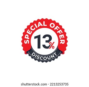 13% Discount Coupon design. Sale tags set vector badges template. Sale offer price sign. Special offer symbol. Discount promotion. Discount badge Stamp shape. Vector illustration template 