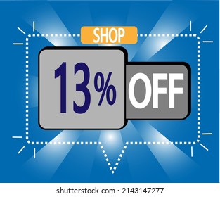 13% de descuento. ilustración vectorial en azul y gris para tiendas, compras y promoción. banner para oferta especial