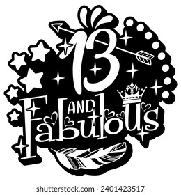 13 and fabulous black vector graphic design and cut file