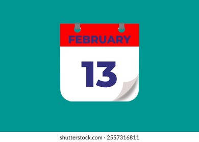 13 February calendar icon text page monthly web design on red, and blue background vector, icon, or illustration with the month of February 13