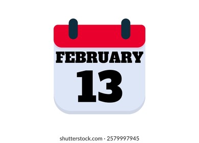 13 February calendar icon text page monthly web design on red, black and white background vector, icon, or illustration with the month of February 13
