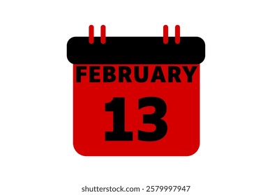 13 February calendar icon text page monthly web design on red, black and white background vector, icon, or illustration with the month of February 13