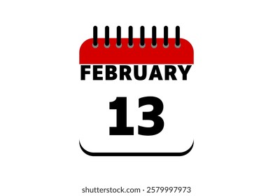 13 February calendar icon text page monthly web design on red, black and white background vector, icon, or illustration with the month of February 13