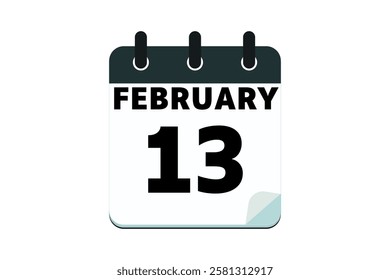 13 February calendar icon text page monthly web design on red, black deep green and white background vector, icon, or illustration with the month of February 13