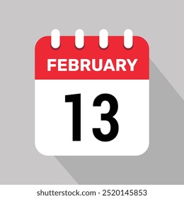 13 february calendar icon vector illustration background graphic design.