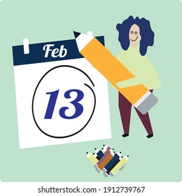 13 February calendar month. vector text Calendar on workplace Background, Empty space for