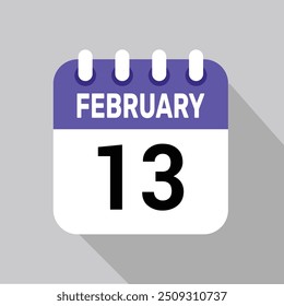 13 february calender icon text page monthly web design.
