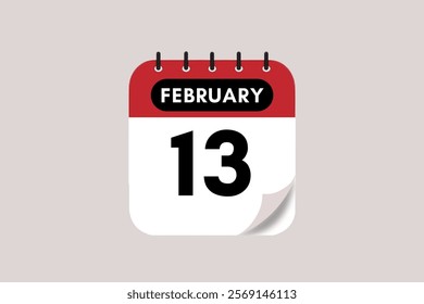 13 February month single day vector, illustration, calendar with maroon, rose and white color background calendar February 13