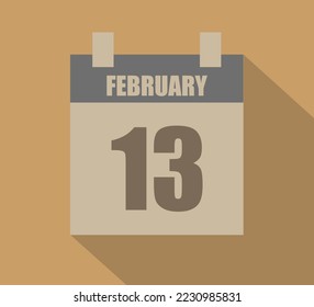 13 February vector calendar icon. Calendar page design on dark background for February days