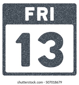 13 Friday Calendar Page grainy textured icon for overlay watermark stamps. Flat symbol with dirty texture. Dotted vector smooth blue ink rubber seal stamp with grunge design on a white background.