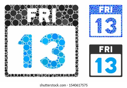 13 Friday calendar page mosaic of spheric dots in different sizes and color tinges, based on 13 Friday calendar page icon. Vector dots are combined into blue mosaic.