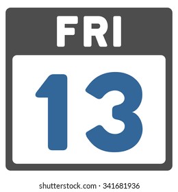 13 Friday vector icon. Style is bicolor flat symbol, cobalt and gray colors, rounded angles, white background.