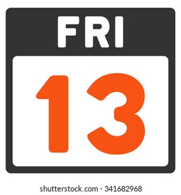 13 Friday vector icon. Style is bicolor flat symbol, orange and gray colors, rounded angles, white background.