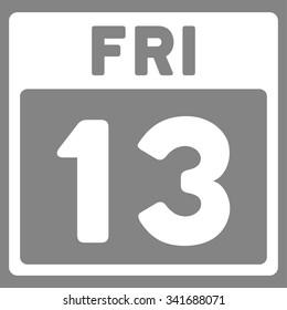 13 Friday vector icon. Style is flat symbol, white color, rounded angles, gray background.