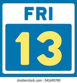 13 Friday vector icon. Style is bicolor flat symbol, yellow and white colors, rounded angles, blue background.