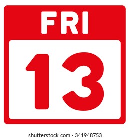 13 Friday vector icon. Style is flat symbol, red color, rounded angles, white background.