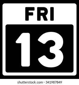 13 Friday vector icon. Style is flat symbol, white color, rounded angles, black background.