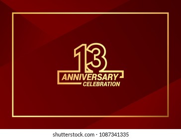 13 gold anniversary celebration vector  design with simple line style, isolated on red background can be used as  celebration event item and element