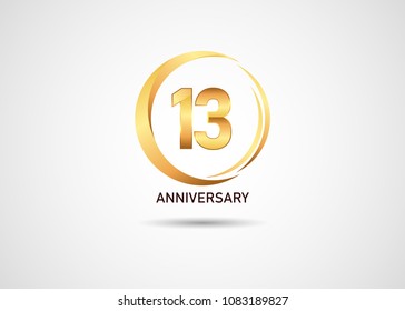 13 golden anniversary number inside gold circle swoosh isolated on white background