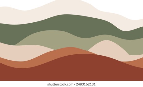 13 hand drawn waves Militrary brown pastel wallpaper. Flat design fullcolor abstract illustration. design Militrary brown color minimalist background
