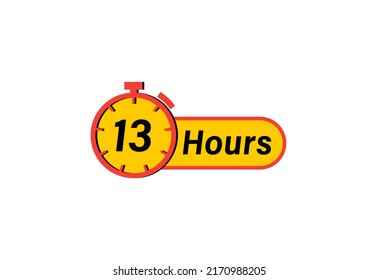 13 Hours timers Clocks, Timer 13 hour icon, countdown icon. Time measure. Chronometer icon isolated on white background