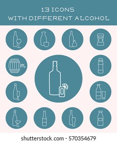 13 icons with different alcohol.