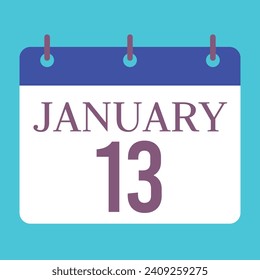 13 January Calendar. Blue Background. Vector Calendar.