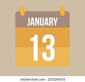 13 january calendar date. Calendar icon for january in orange. Vector for holidays, anniversaries and celebrations