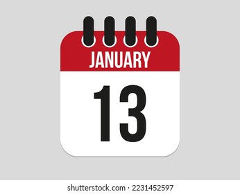 13 january calendar icon. Calendar template for the days of january. Red banner for dates and business