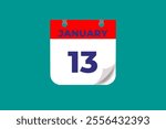 13 January calendar icon text page monthly web design on red, and blue background vector, icon, or illustration with the month of January 13