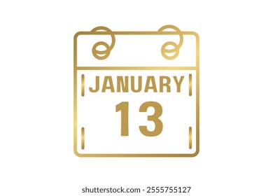 13 January calendar icon text page monthly web design on golden and white background vector, icon, or illustration with the month of January 13