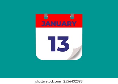 13 January calendar icon text page monthly web design on red, and blue background vector, icon, or illustration with the month of January 13